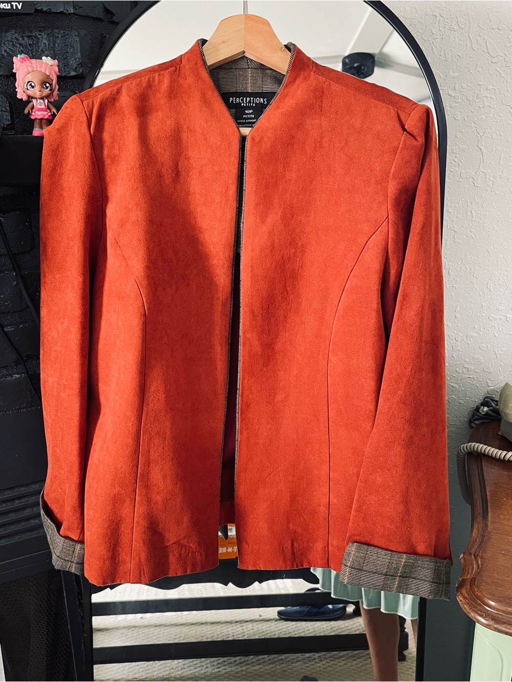 Perceptions Rust-Orange Suede-Look Zip Jacket